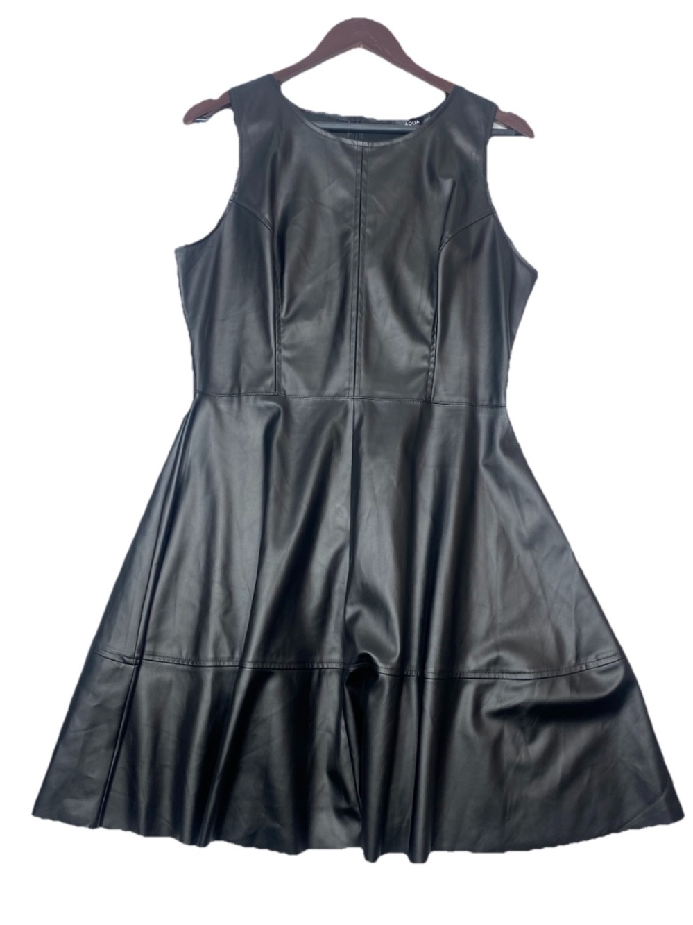 Aqua Sleeveless Black Faux Leather A-Line Dress Women’s Size XL